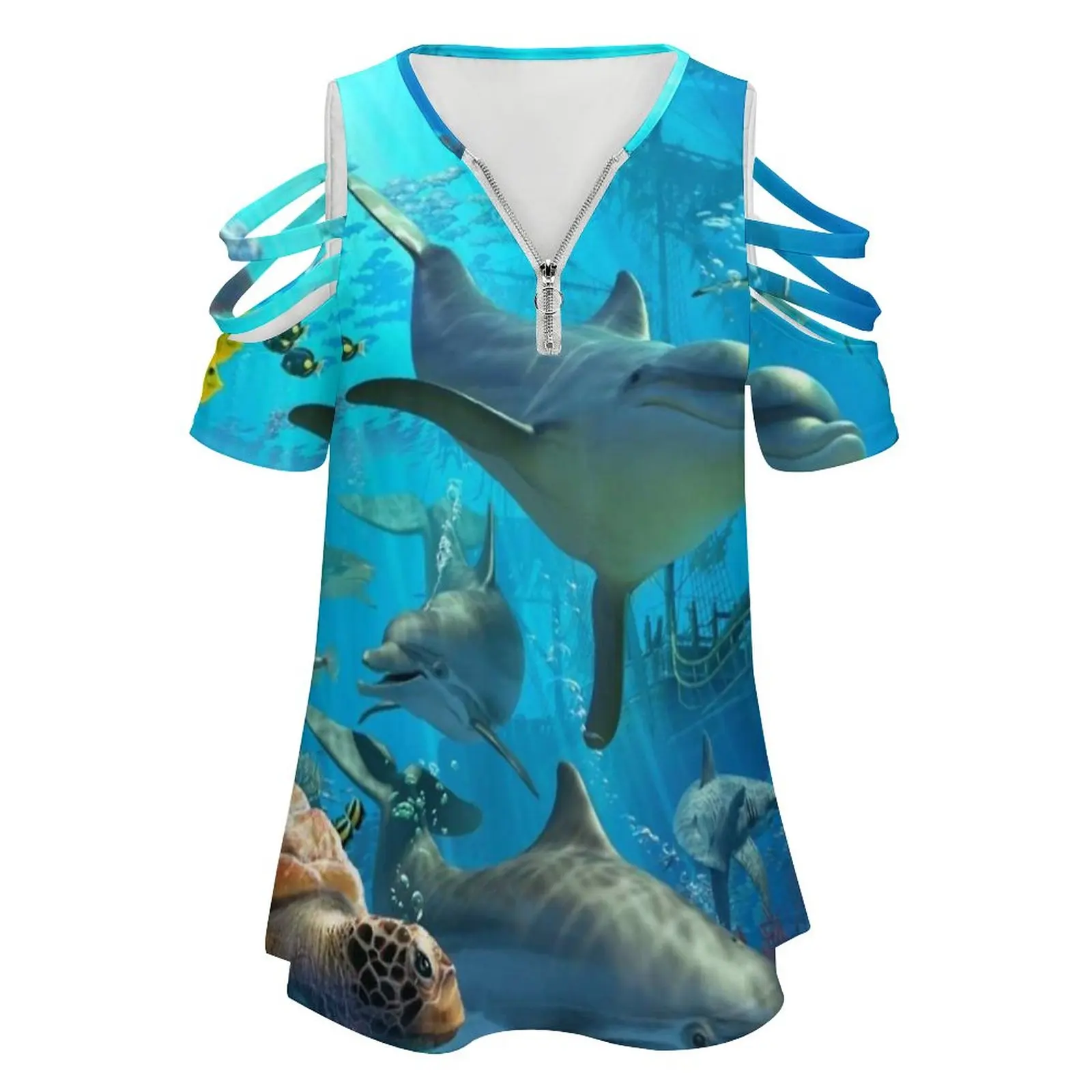 Dolphin Playground Fashion Print Women Ladies Girls T-Shirt Harajuku Round Neck Short Sleeve Tops & Tees Dolphins Dolphin