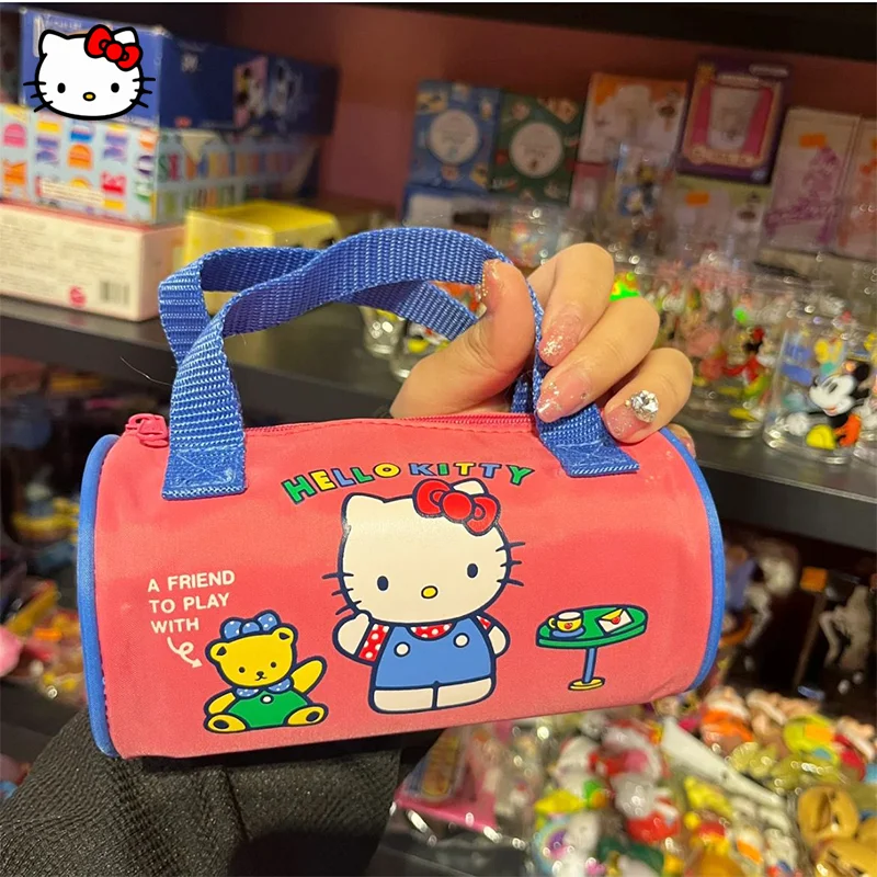 Sanrio Anime Hellokitty Cosmetic Bag New Girls Travel Portable Toiletry Bag Makeup Stationery Storage Bag Portable Cylinder Bag