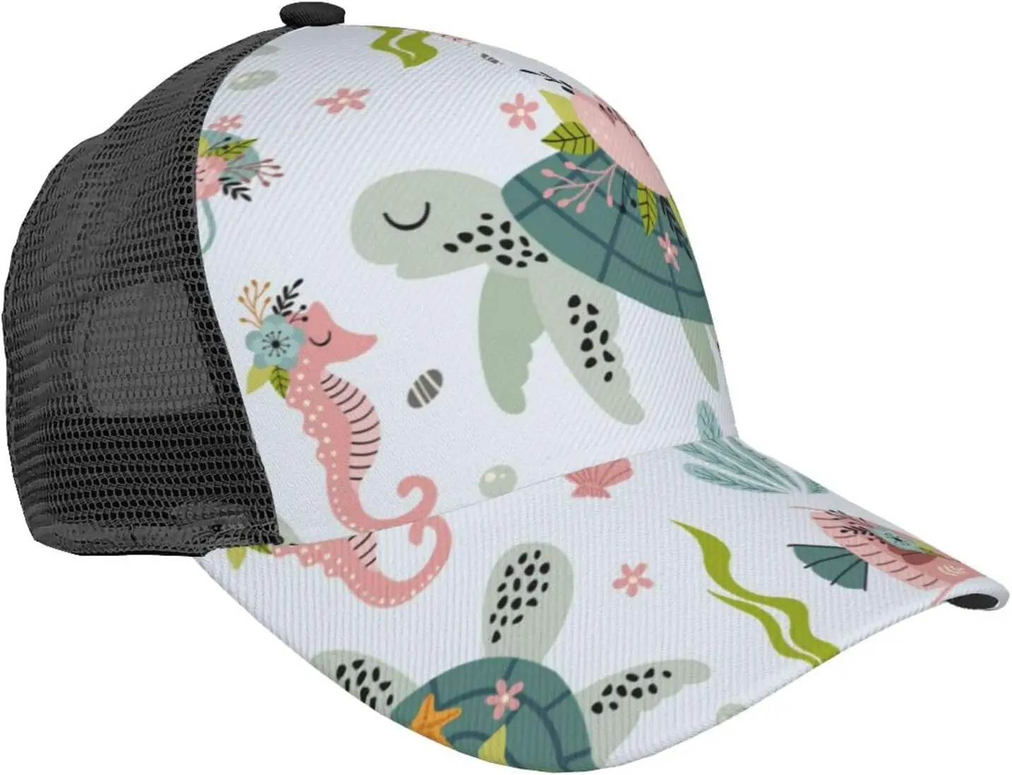 

Ponytail Baseball Cap for Women Men Adjustable Mesh Trucker Ponycap Quick Drying Sport Hat-Turtle And Sea Life