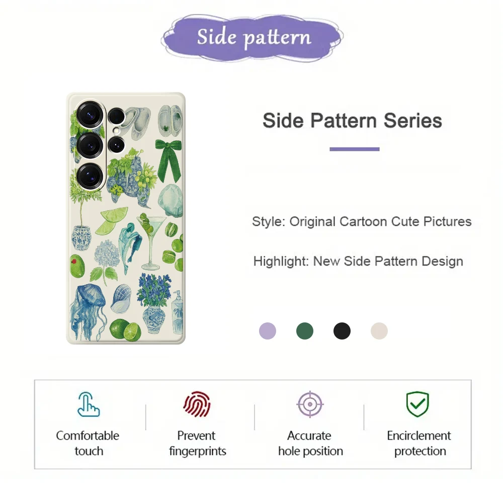 Casing Ponsel Gaya Hijau Segar untuk Samsung Galaxy S25 S24 S23 S22 S21 S20 Ultra Plus S23 FE S21FE S20FE S10 Plus Sampul Silikon