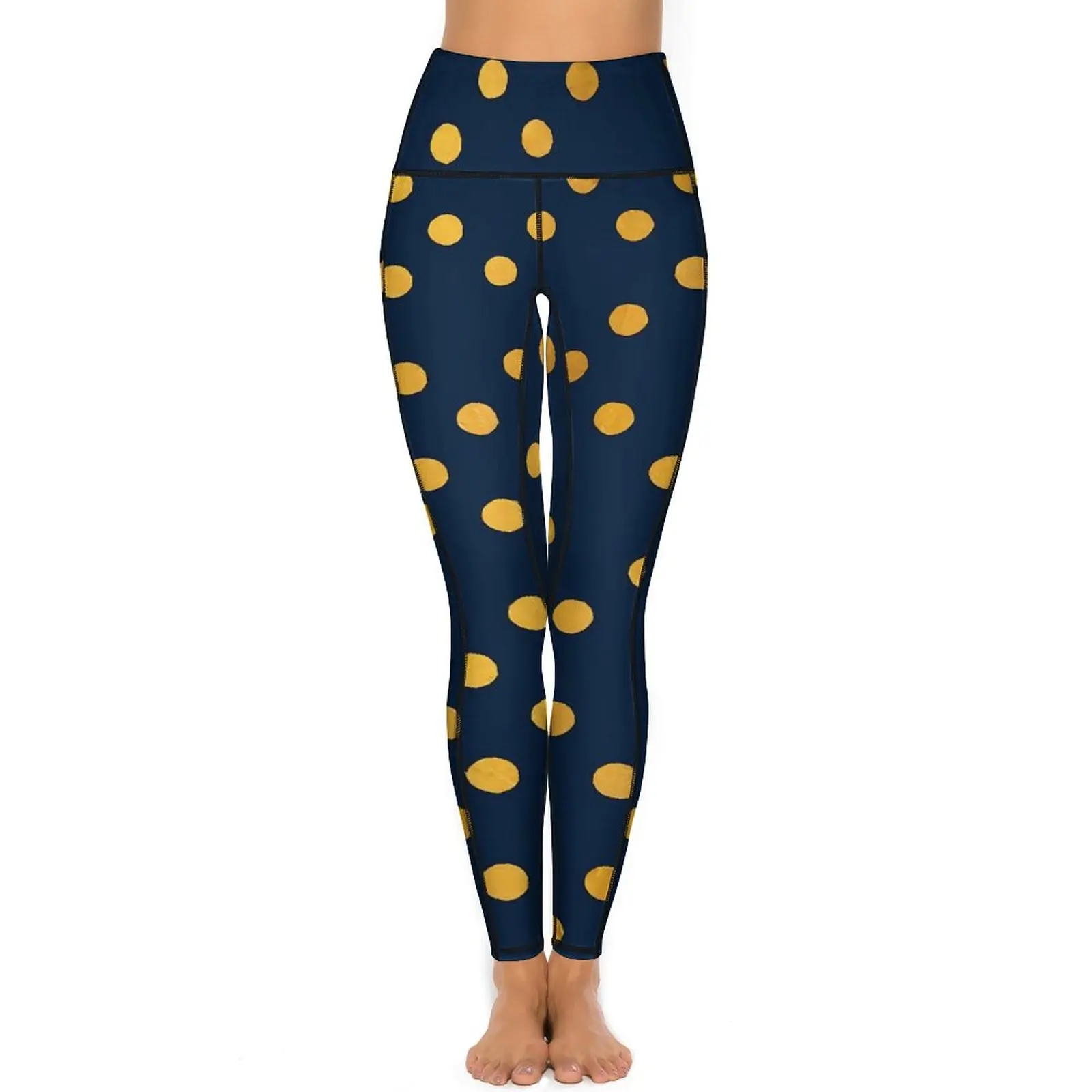 Gold Dot Print Yoga Pants Women Polka Dots Leggings High Waist Funny Yoga Legging Stretch Design Gym Sports Tights