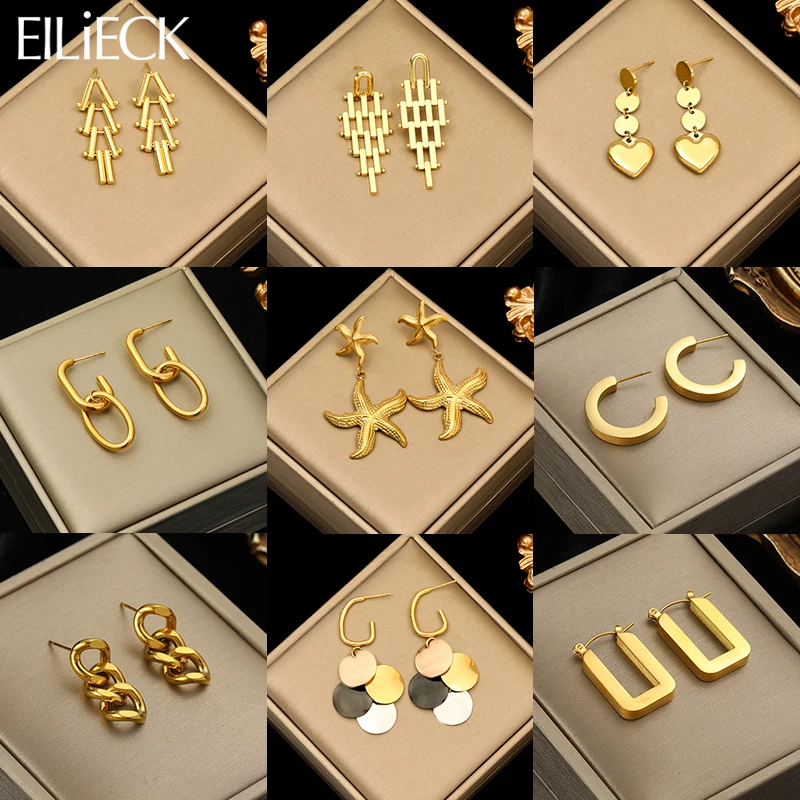 

EILIECK 316L Stainless Steel Gold Color Geometric Drop Earrings For Women Fashion Gold Color Ear Dangle Jewelry Gift Bijoux