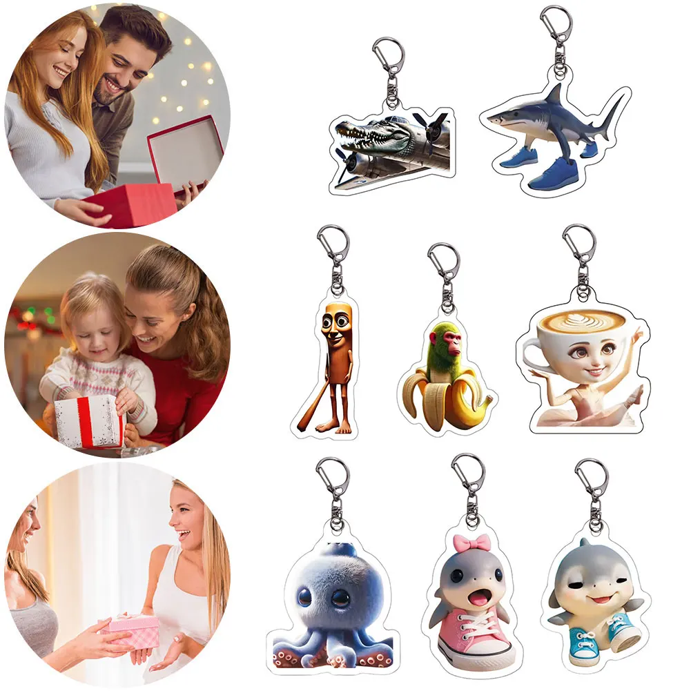 Tung Tung Sahur 2D Acryl Schlüsselanhänger Italienischer Brainrot Anime Schlüsselanhänger Kinder Cartoon Niedlicher Schlüsselanhänger Lustiges Meme Taschenanhänger Geschenk