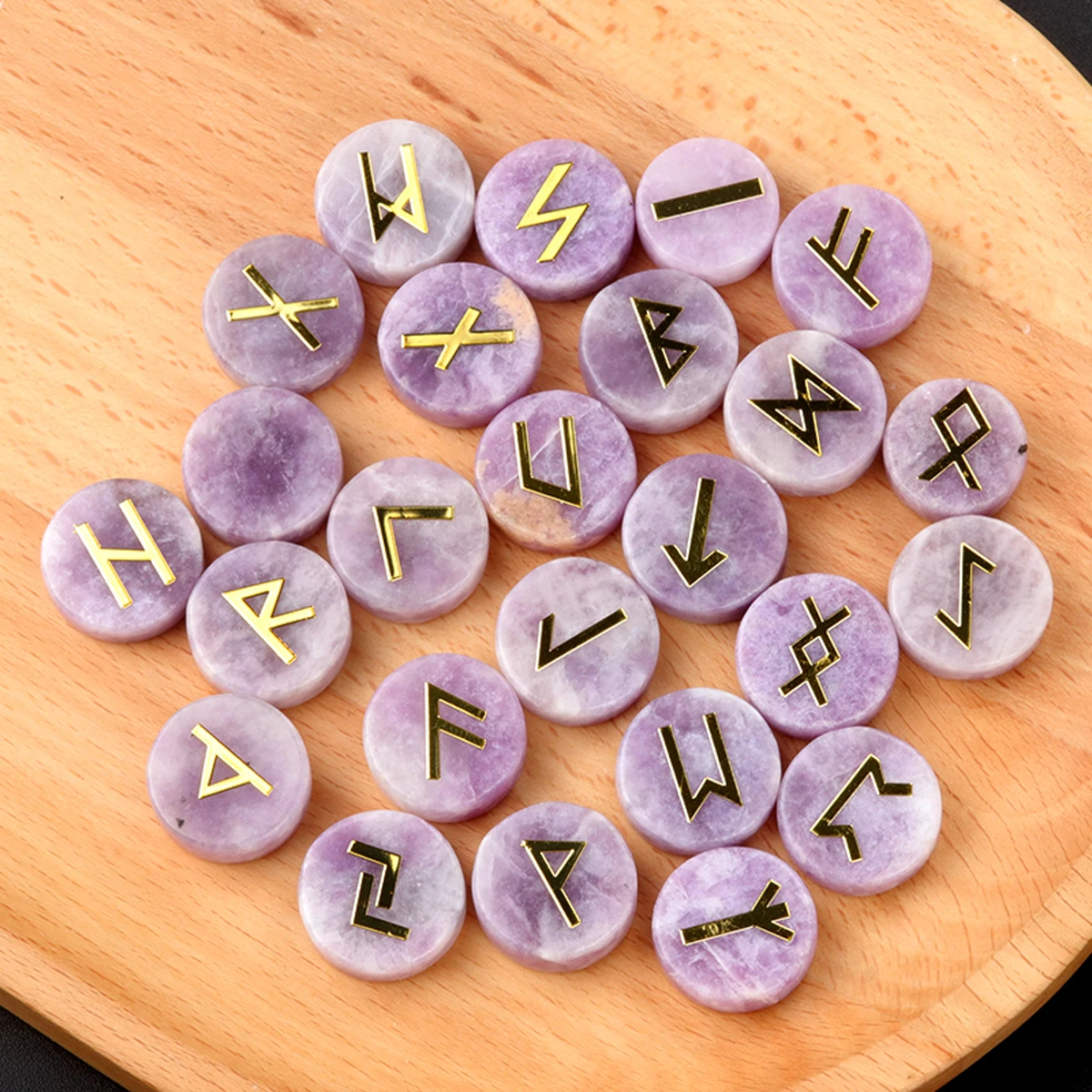 25Pcs/Pack Tuthark Beads Natural Stone Futhorc Loose Beads Without Hole Runes Ornaments Bedhead Desk Decorations