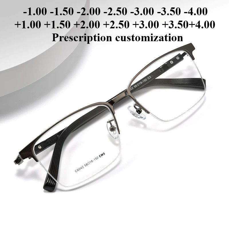 

56mm Men's Large Face Rectangular Retro Myopia Glasses Customized Anti-Blue Light Reading Glasses