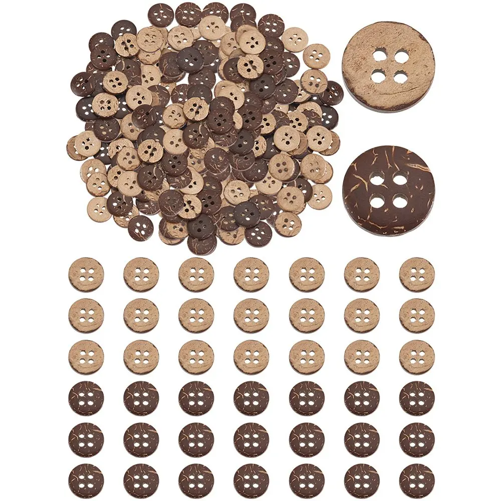 300Pcs Coconut Shell Sewing Buttons 2-Hole Brown Craft Button 13mm