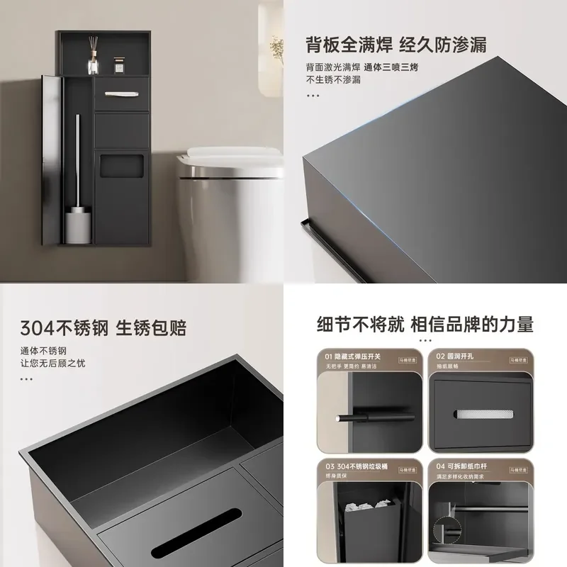 For Stainless Steel Recessed Wall Mounted Toilet Paper Holder and Trash Can Storage Cabinet Bathroom Niche Waterproof Metal