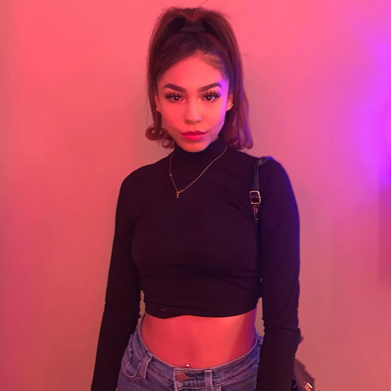 T-shirt manches longues femme, streetwear moulant, sexy, harajuku, slim, tricoté, coton amissié