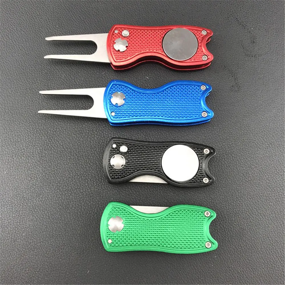 New Metal Foldable Golf Divot Repair Tool with Magnetic Ball Marker and Pop-up Button Green Tool Accessories Gift For Golfer