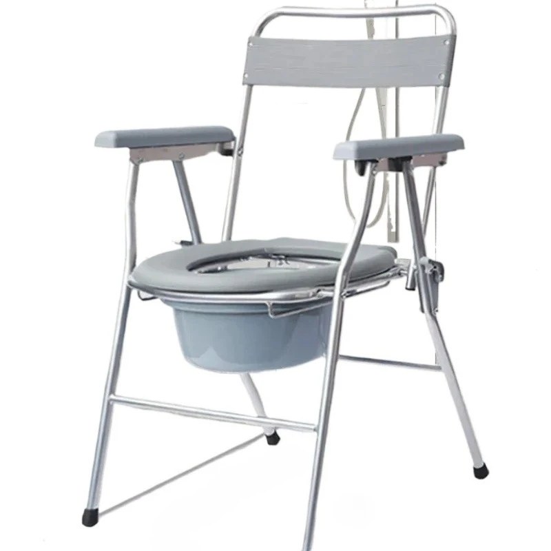 Portable Elderly Commode Chair  Foldable Toilet Seat with HandHeld Bucket, Senior Mobility Aid, Bathroom Helper for Home Care