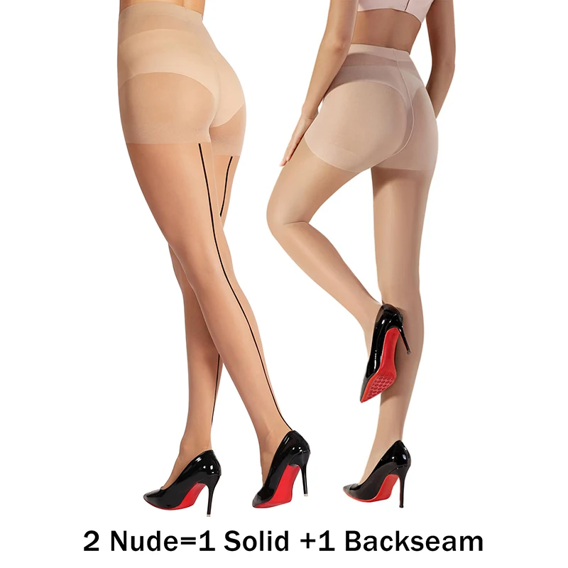 Kave 2 Pairs Sheer Tights for Women 20 Denier Backseam Control Shaping Nylon Ladies Clear Pantyhose S-L Black Nude Stocking