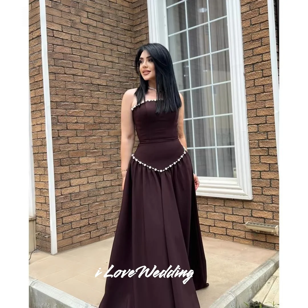 

Burgundy Strapless Evening Dresses 2025 Sleeveless Beaded A-Line Floor-Length Prom Dress Pleated Wedding Party Dress Customized