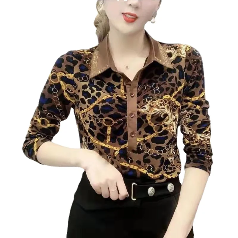 Fashion leopard print long sleeve shirt Korean version 2023 spring and autumn new high-end versatile T-shirt