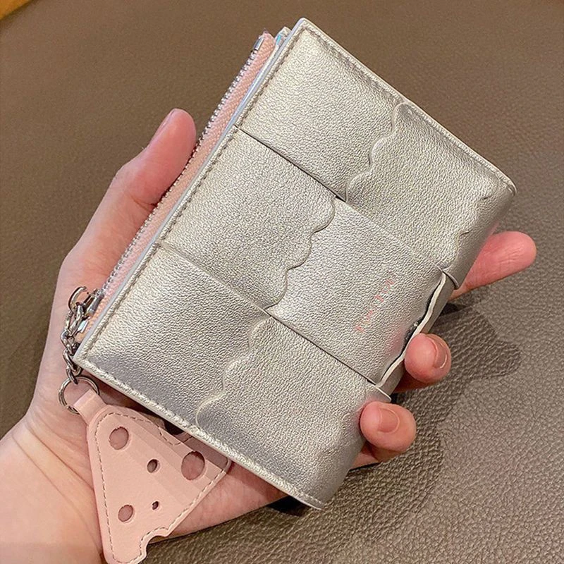 Creatieve Multifunctionele Geweven Pu Lederen Kaarthouder Vrouwen Rits Korte Portemonnee