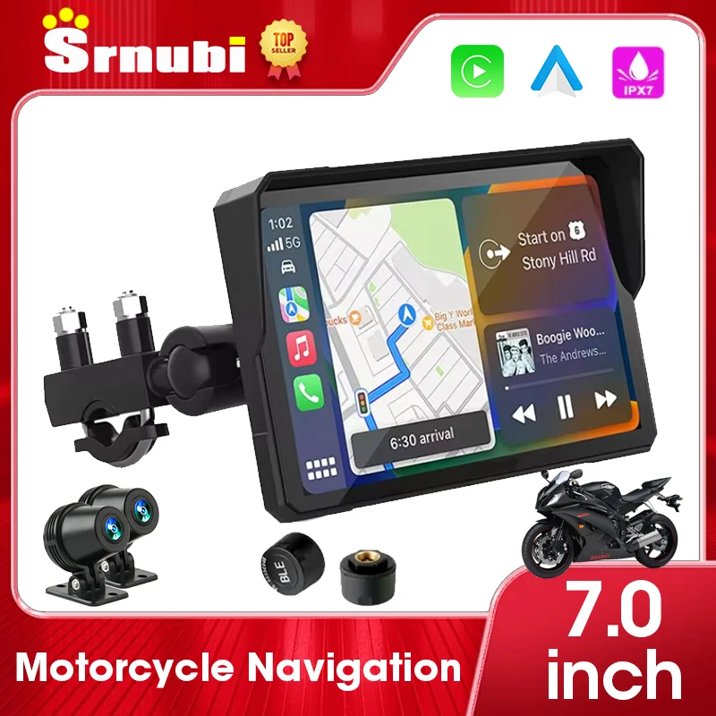 Wireless CarPlay Moto 5/7 inch Portable Digital Motorcycle Dashboard GPS Navigation Display Screen Android Auto IPX7 Monitor