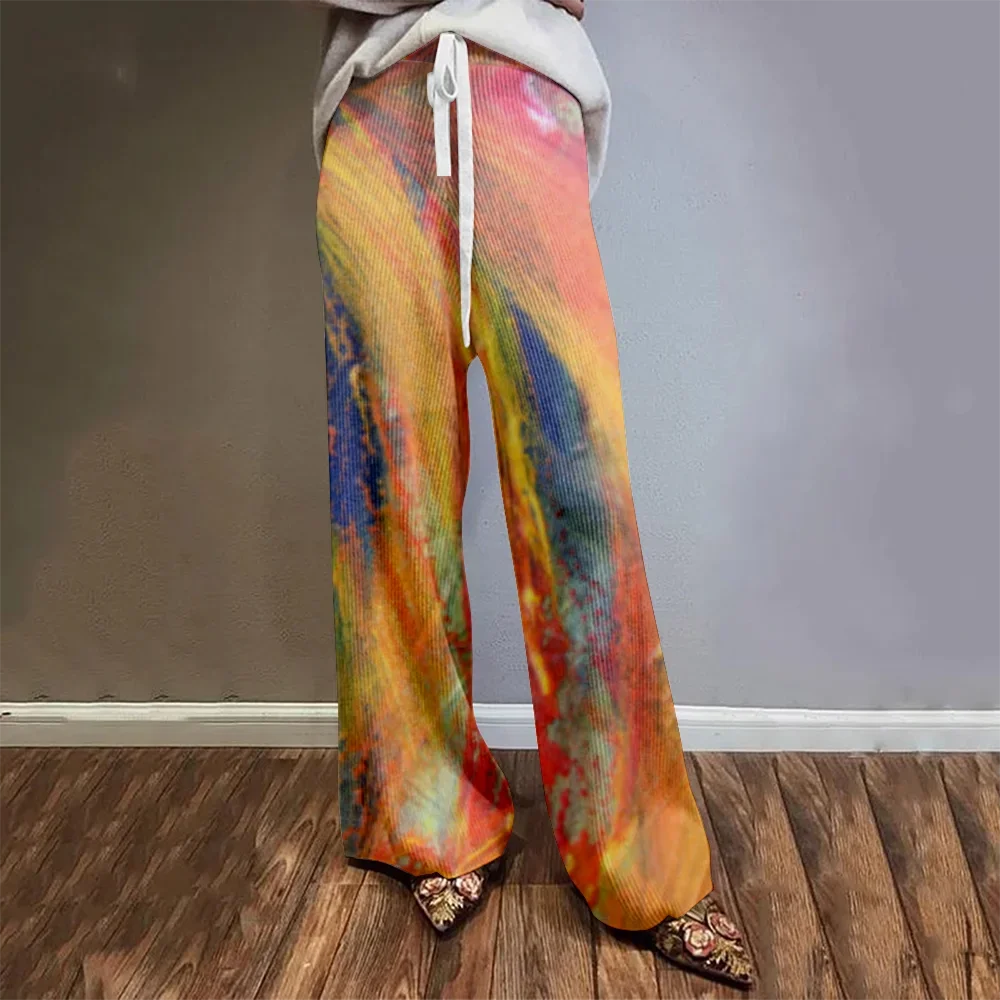 

Artist Oil Paint Colors Casual Wide Leg Pants Harajuku Women's Trousers High Quality Flare Pants Daily Loose Pants Plus Size