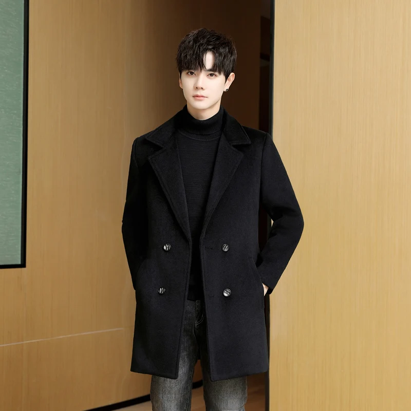 

Мужское шерстяное пальто средней длины, двубортное, деловое повседневное, утепленное, осенне-зимнее, в британском стиле, модное, для городской молодежи