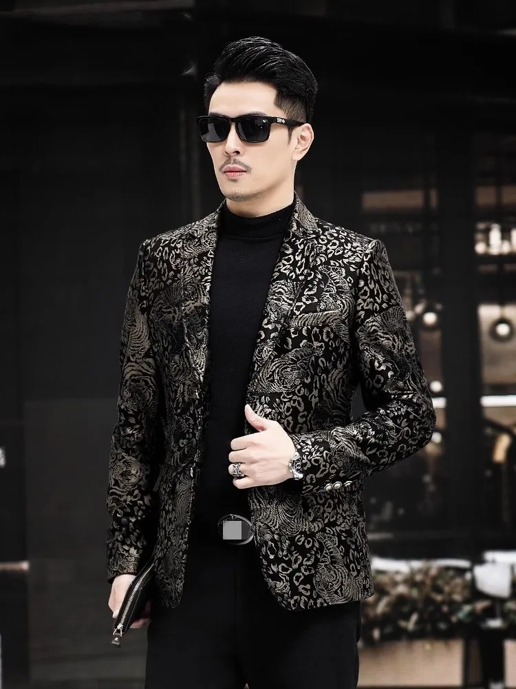 Luxury Printed Business Casual Mens Genuine Leather Suit Jacket Slim Fit Autumn Fashion Sheepskin Blazer Coat Top Size 5XL 6XL