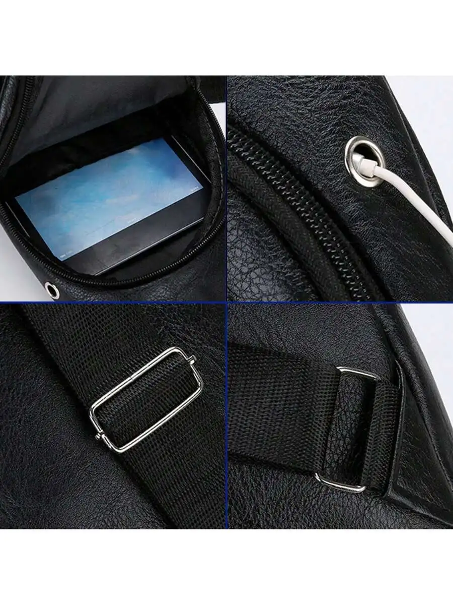 Mens Sling Bag With USB Port, Multi-Compartment Shoulder Bag, Adjustable Strap For Travel Gym Hiking view 6