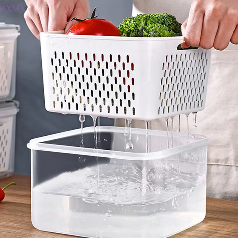 

Refrigerator Storage Box Fridge Organizer Fresh Vegetable Fruit Boxes Drain Basket Storage Containers Pantry Kitchen Organizer