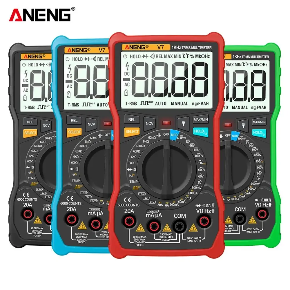 Imagem -06 - Aneng v7 Multimetro Digital Profesional Multímetro Analogico Capacimetro Digital Multimeter Analógico Amperimetro Multímetros Testador de Componentes Eletrônicos Voltimetro Digital True Rms Lcr Meter 6000 Contagens
