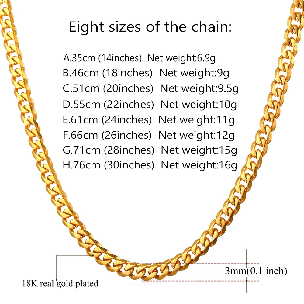 U7 Miami Flat Chunky Cuban Link Chain Necklace for Men Women Unisex Stainless Steel 3/6/9/12mm Wide 18-30\