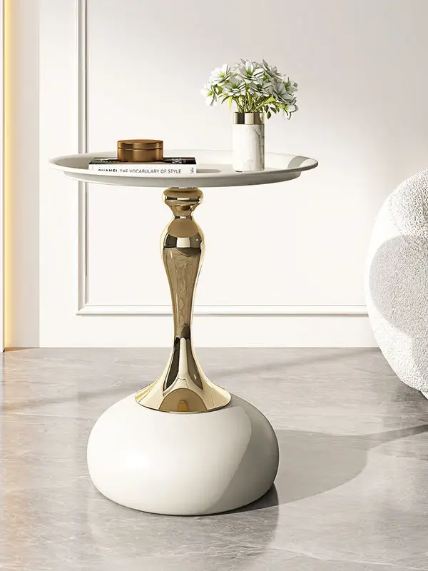 xx-Modern Minimalist Round White Top with Gold Accent Metal Base for Home Living Room Small Space Coffee Table^