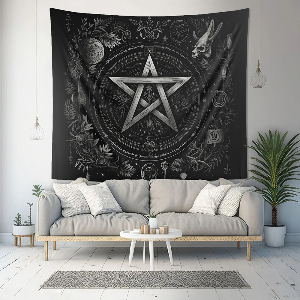 Alchemical Pentagram Wall Tapestry,Occult Aesthetic, Witch Wall Art, Altar Cloth, Meditation Room and Yoga Studio Decoration