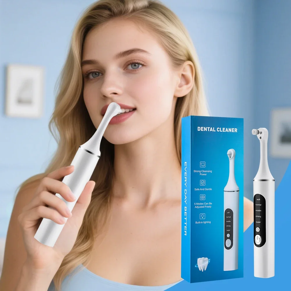 Electric Tooth Polisher Teeth Whitening Cleaner  6 Brush Heads LED Light Plaque Dental Tartar Remover Plaque Teeth Cleaning Set