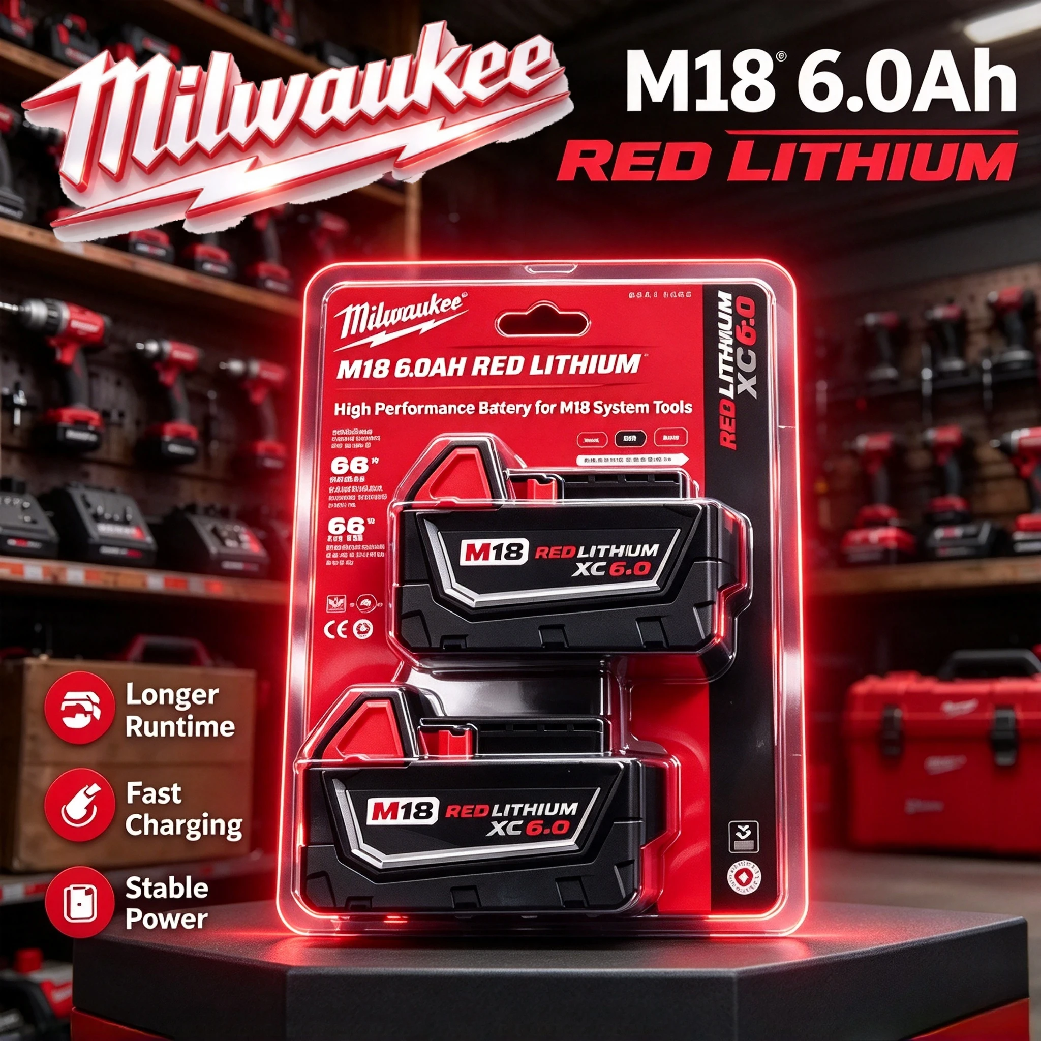 Original M18 New Milwaukee 6.0Ah 18V Battery M18B6 M18B5 Suitable for Milwaukee Power Tools Rechargeable Lithium Battery