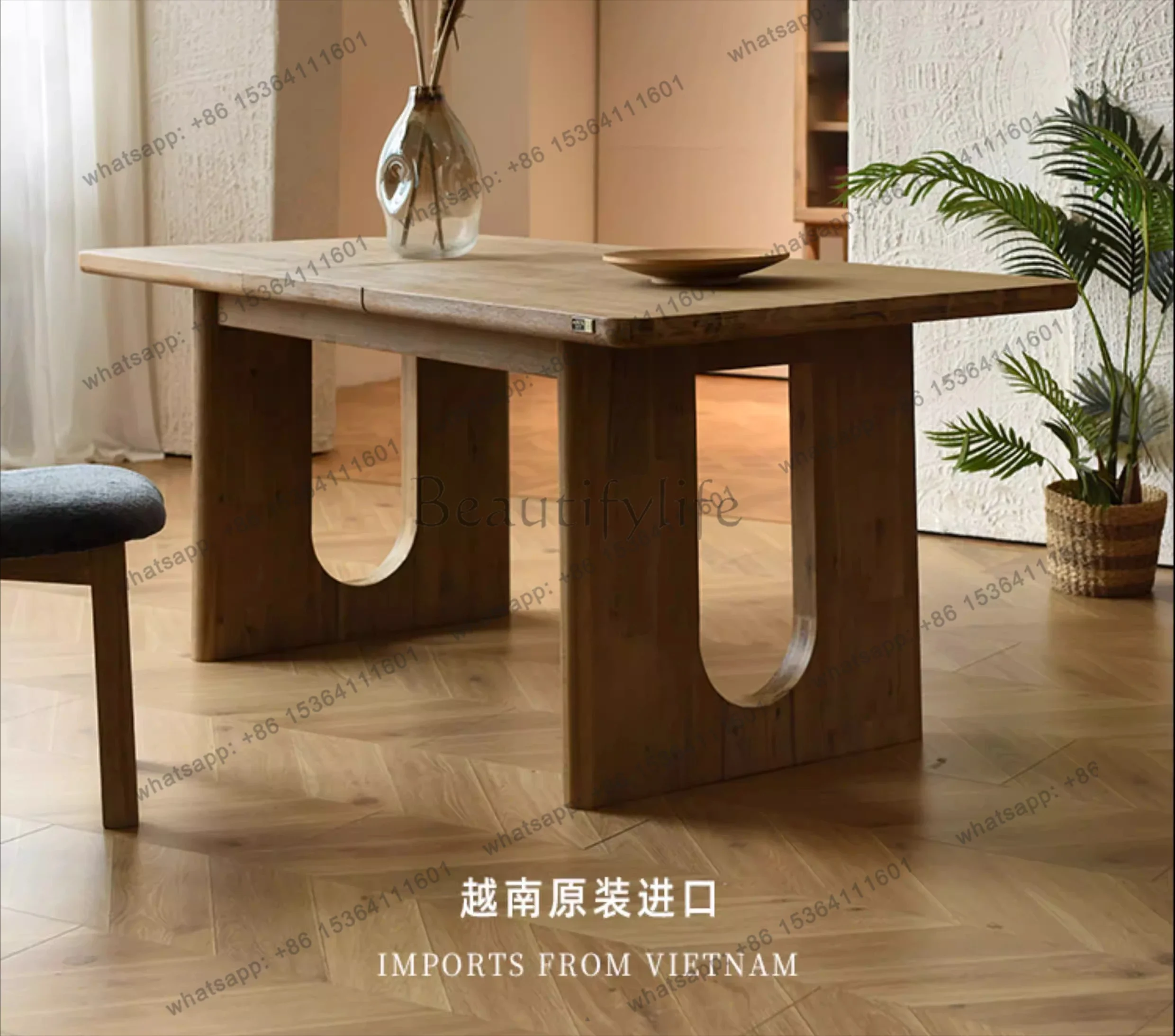

FG11Vietnam original imported retractable solid wood dining table for home use
