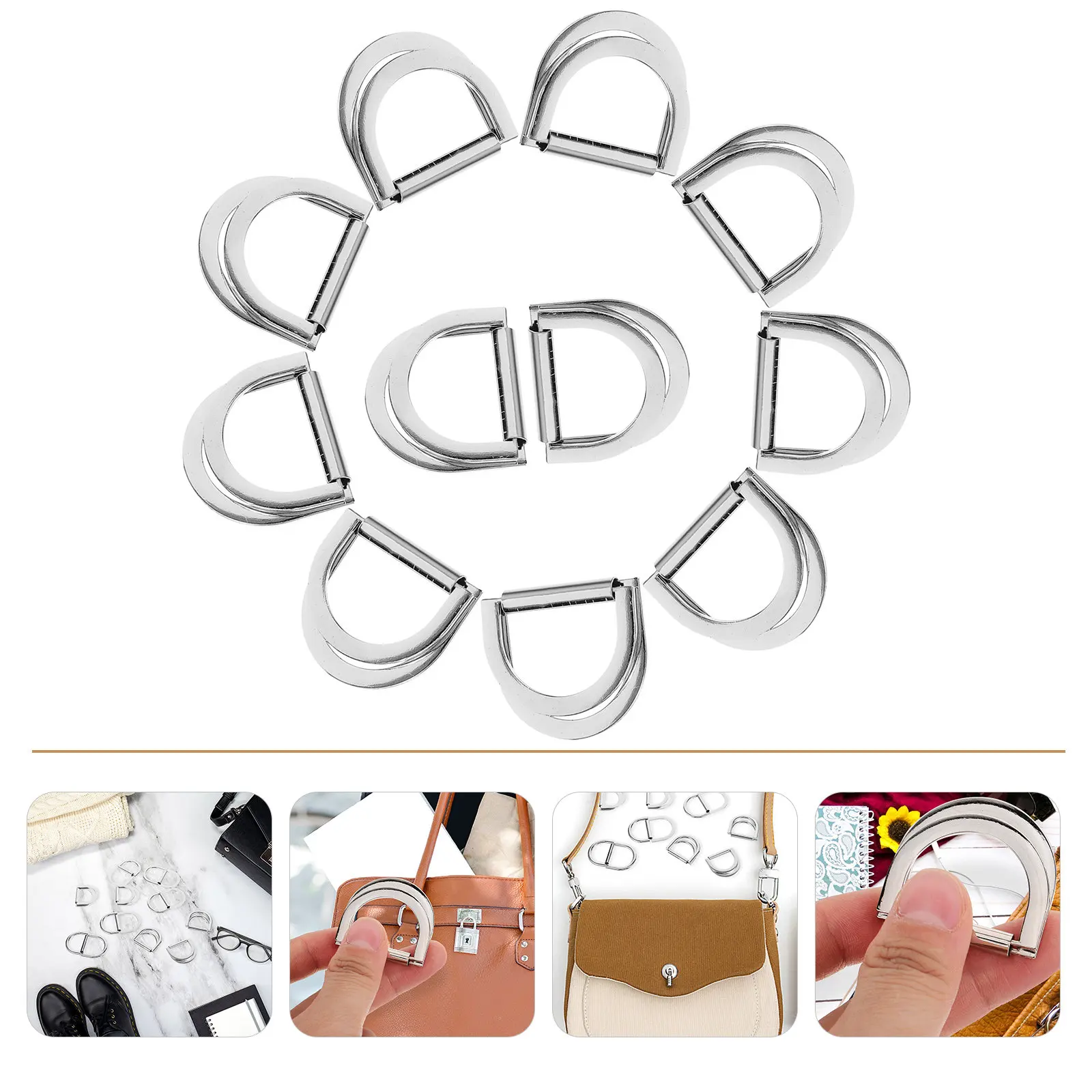 

10 шт. металлических D-образных пряжек-кольец: модные универсальные аксессуары для ремней, сумок и одежды для мужчин и женщин