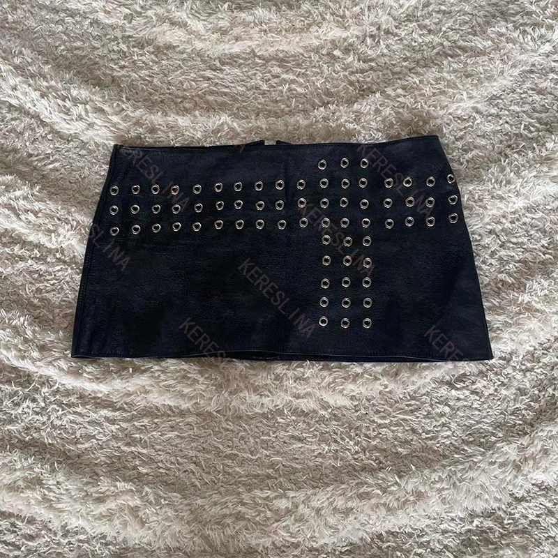 Y2K Millennium Retro Gothic High Street Trend Willow Nail Decoration Slim fit Skirt Summer Punk Dark Sweet Cool Style Mini Skirt