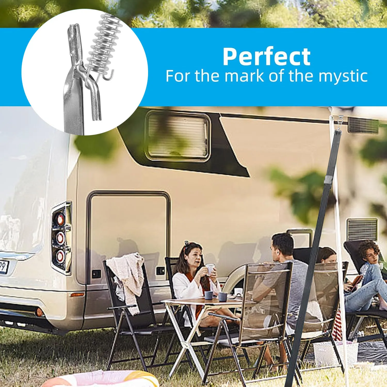 Windproof Awning Tie Down for Fiamma/Dometic Awnings-RV Camper Awning Stabilizer Straps with Spring Hooks, Metal Pegs Carry Bag