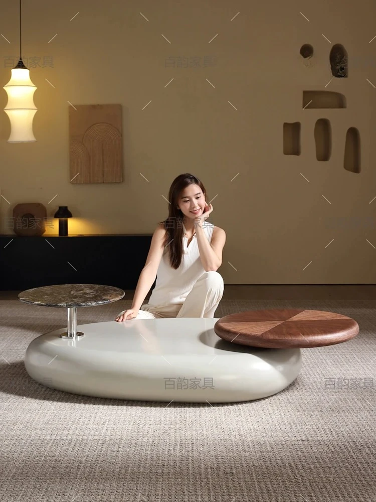 TTItalian Minimalist Shaped Natural Stone Rotatable Oval Coffee Table Designer Personalized Coffee Table
