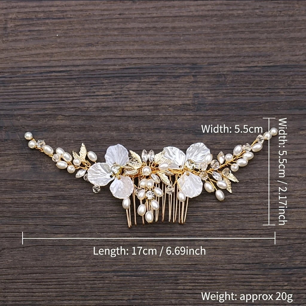 Elegant White Pearls Hair Combs Gold Color Leaves Flower Bridal Headbands Bride Wedding Evening Party Hair Jewelry Accessories view 6
