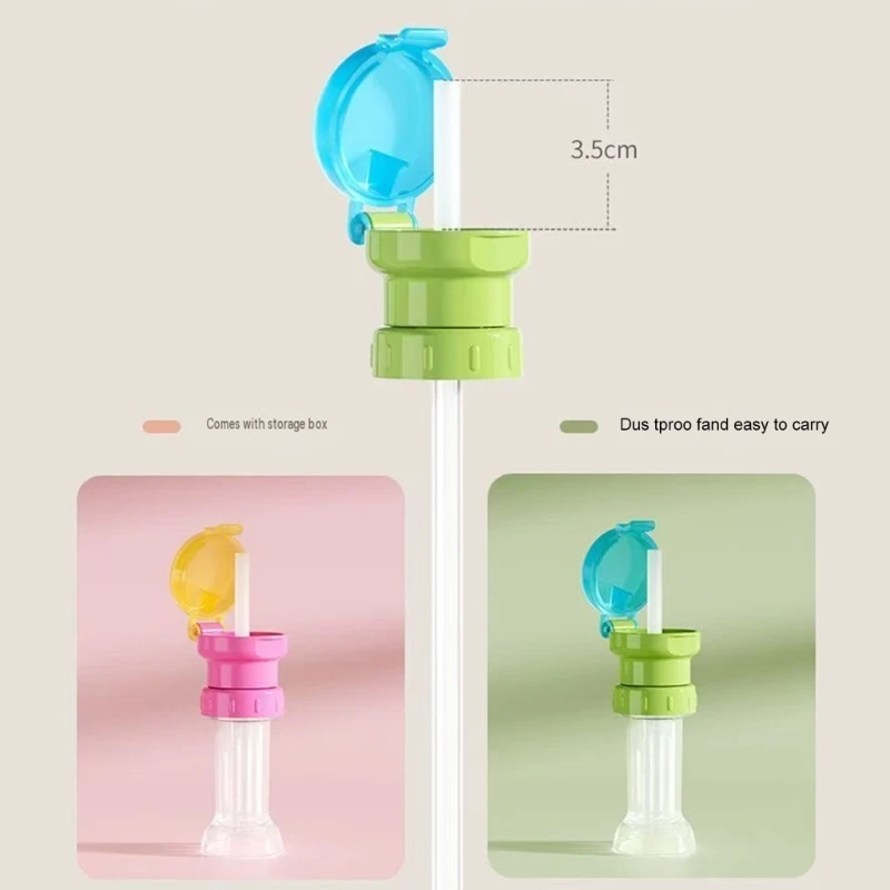 Baby Feeding Cup Lid Cover Set with 3 in 1 Hinged Straw Design, Long Straw Conversion Top for Toddler Drink Practice 15UB
