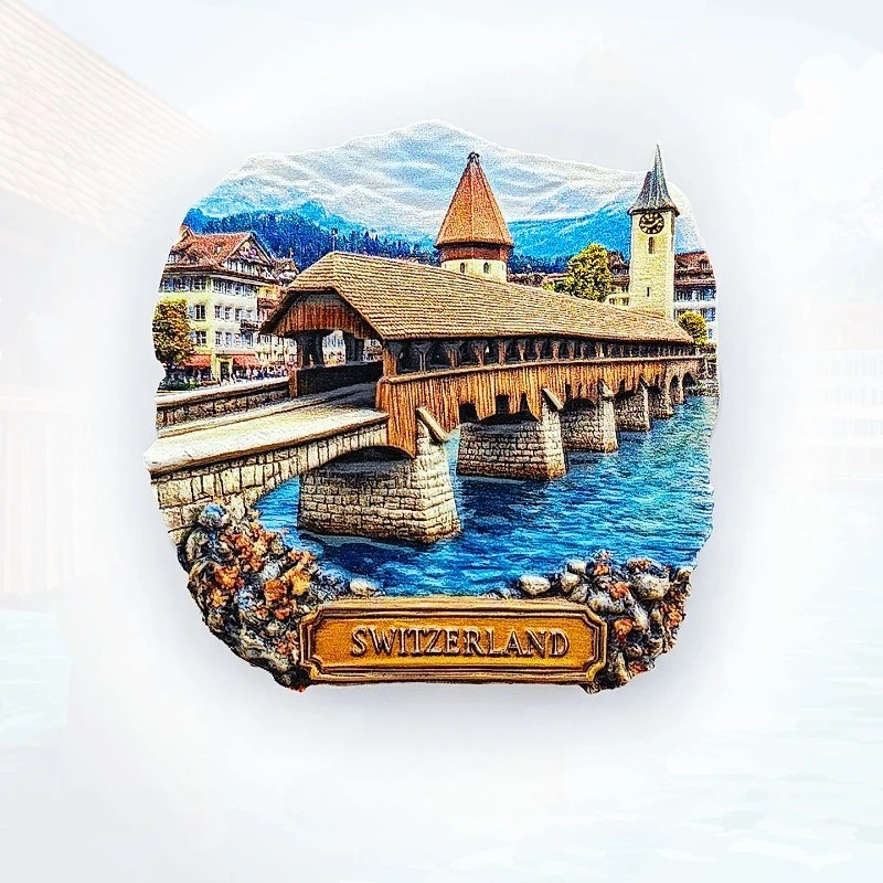 

Lucerne Chapel Bridge Fridge Magnet - 3D Swiss Landmark Souvenir Wooden Bridge & Tower Decor Unique Europe Gift