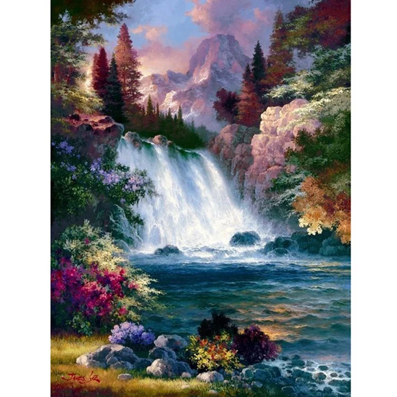 3D Nature Scenery Bead Embroidery Full Diamond Painting Waterfall Forest 5D Cross Stitch Rhinestone Image