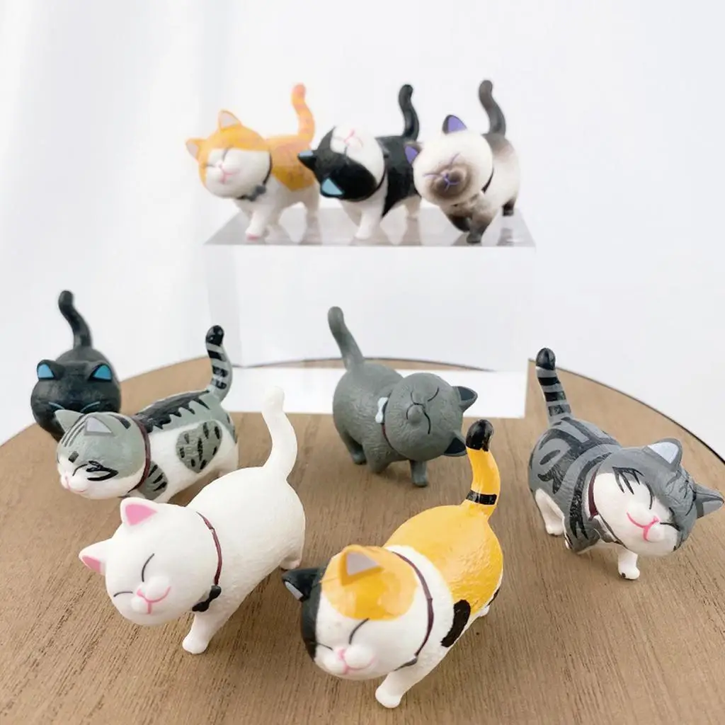 Cute Fixed Cat Figurines Desktop Kitten Figurines Dolls for Dollhouse