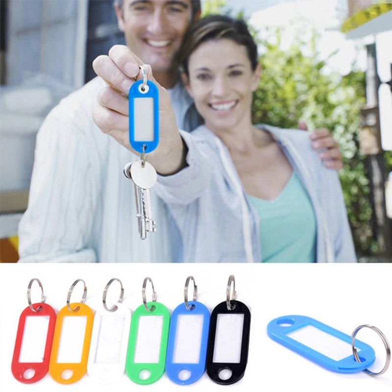 Lot Of 10 Plastic Keychain for Key Split Ring Tags Name Card Label Language Dropship