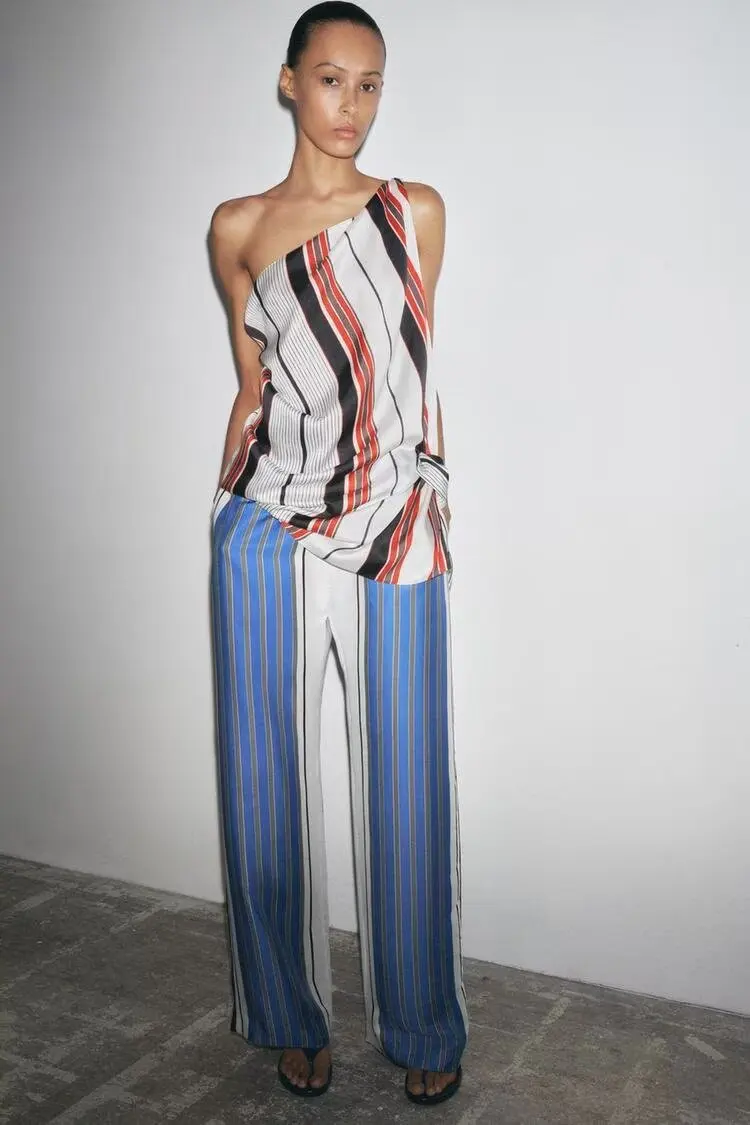 

BB6220 25 Spring New Product Women's ZW Series Striped Straight Tube Fashion Versatile Simple Casual Pants 2759073
