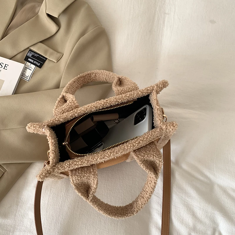 Retro Brown Bolsa De Lã De Cordeiro Das Mulheres Designer Marca Faux Suede Lady Crossbody Bag Moda Compras Tote Bolsa De Ombro Mulher