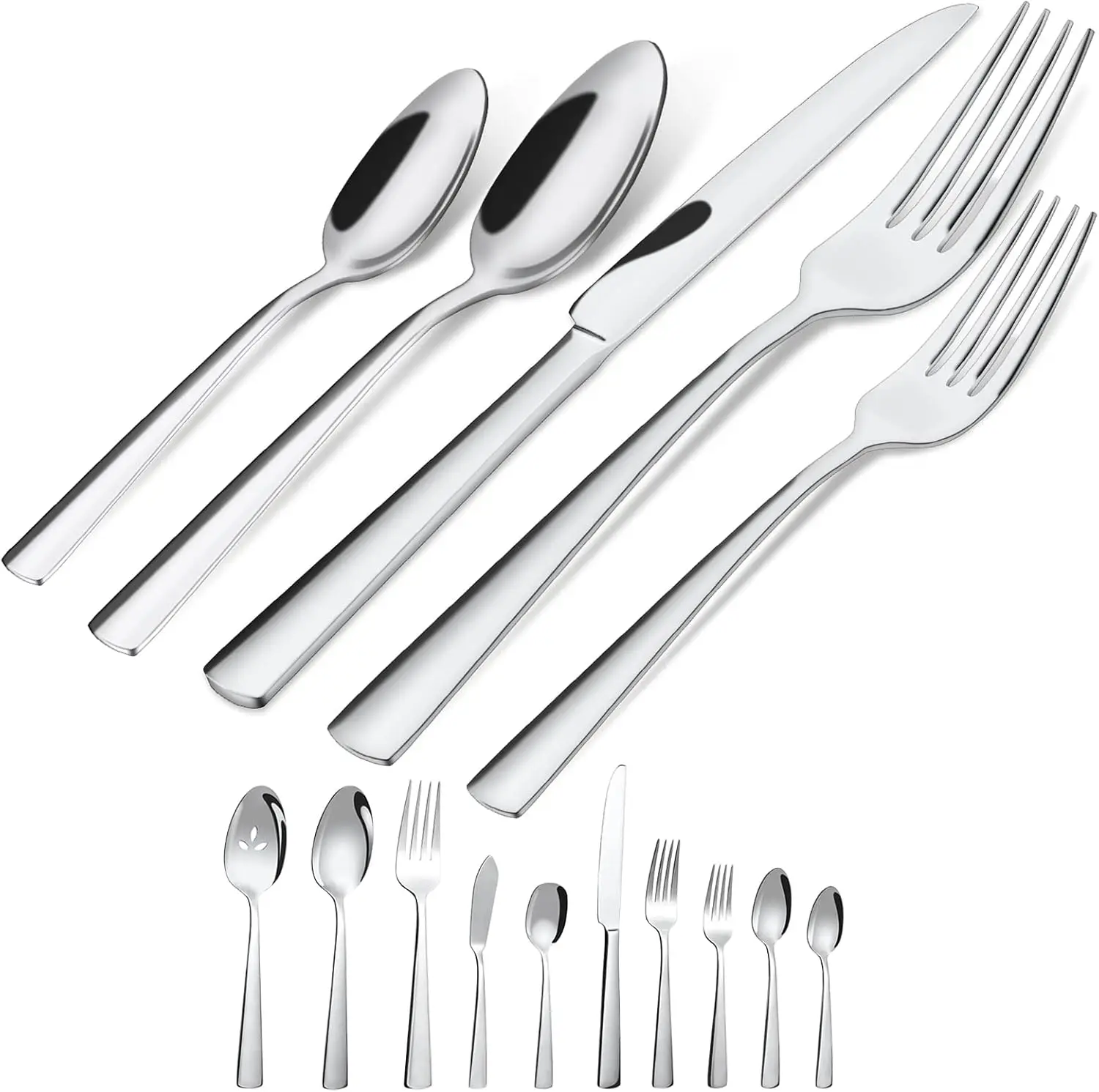 

45-Piece Silverware Flatware Cutlery Set Service for 8,Durable 18/0 Stainless Steel Tableware in Ergonomic Design Size and Weigh