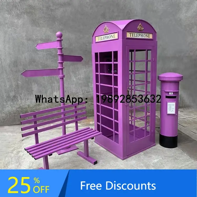 

XL Retro Internet Celebrity Telephone Booth Mailbox Street Sign Bench Shop Decoration Floor Ornament