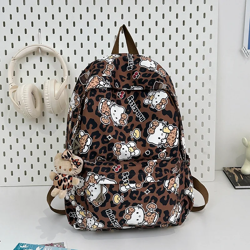 Hello Kitty Leopard Print Backpack Kawaii Anime Sanrio Creative Girls Fashion Large Capacity Travel Portable Student School Bag