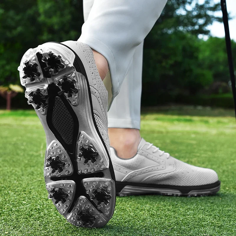 Wysokiej jakości męskie skórzane buty golfowe wodoodporne antypoślizgowe sportowe Golf męskie trampki wygodne do golfa outdoorowe buty treningowe