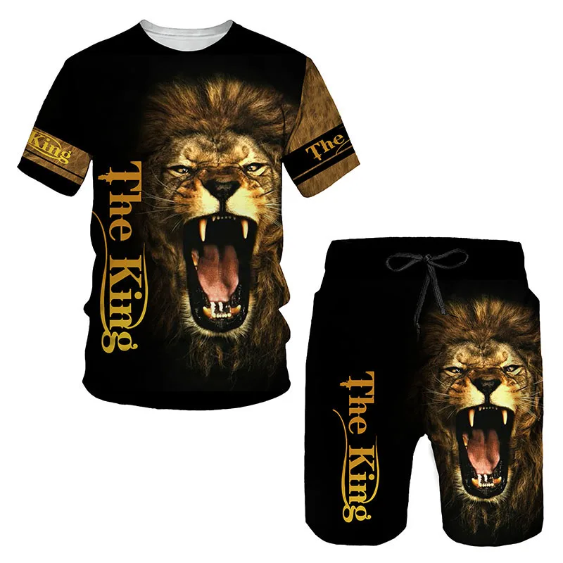 Animal Lion 3D Printed T-Shirts Shorts Sets Men\'s Tracksuits Fashion Oversized Short Sleeve T Shirt Pants Set Man Suits Clothing