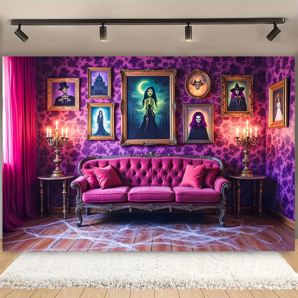

Scary Scene Escape Room Halloween Palace Backgrounds Purple Magic Witch Room Halloween Party Portrait Backdrop Photo Studio Prop