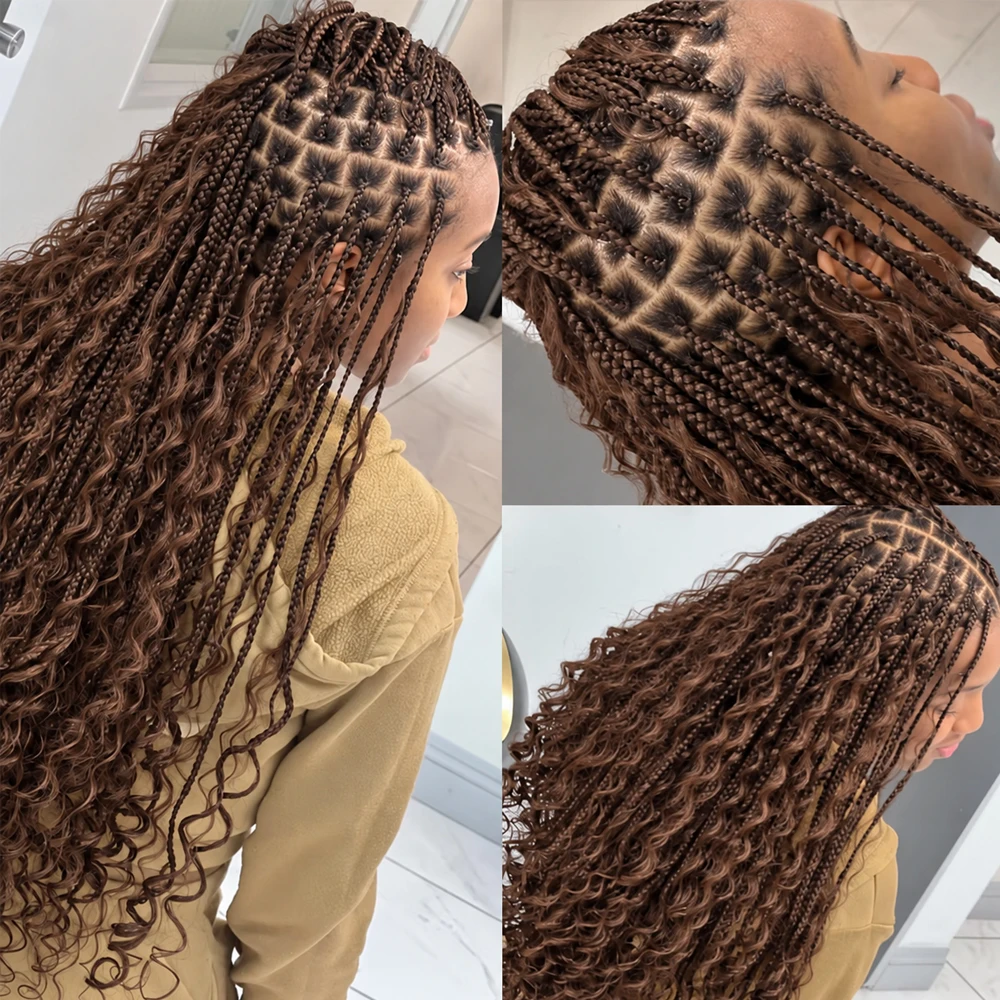 Miracle Knots #4 Brown Deep Wave Crochet Human Hair Pre Separated Feather Extensions Knotless Invisible Virgin Remy Soft Natural Wavy Texture Lightweight Boho Braiding Hair DIY Protective Style - view 5